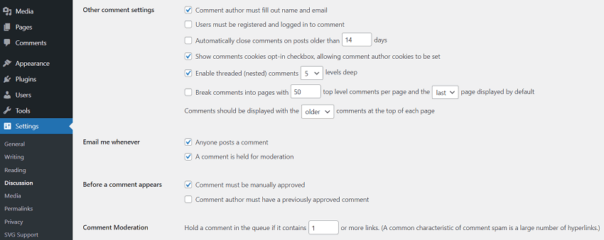 WordPress Discussion Settings