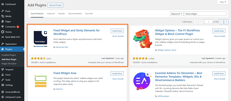 Install Fixed Widget plugin by Advanced Ads