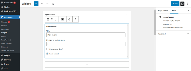 Make Widget Sticky Using Fixed Widget plugin