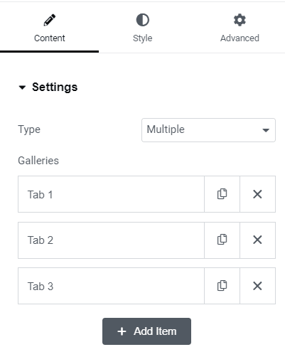 Add multiple tabs to Elementor gallery