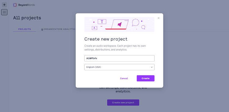BeyondWords Create New Project