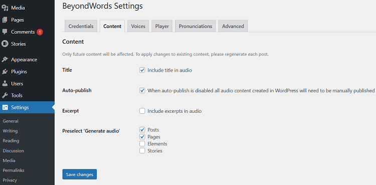 Beyondwords settings configure