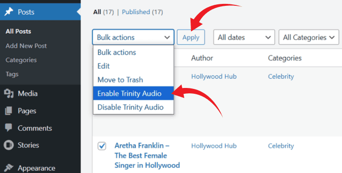 Enable Trinity Audio player in all posts