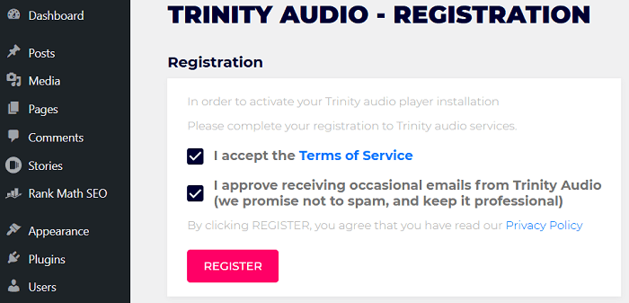 Trinity Audio register