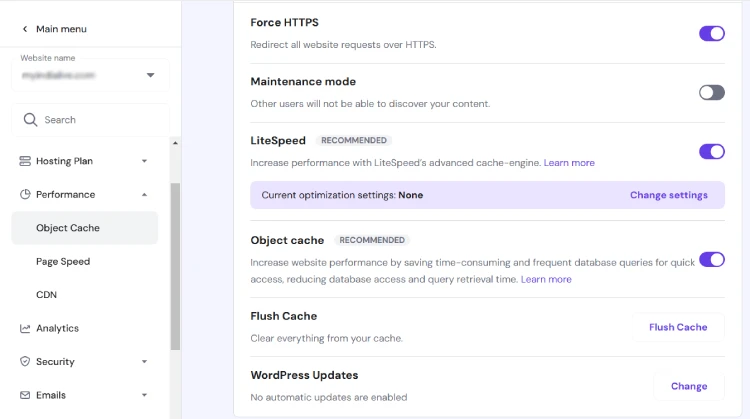 Object cache in Hostinger