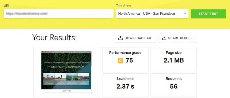 Website with default settings speed in America while hosted on Hostinger India servers